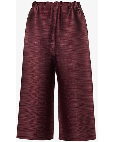 Pleats Please Issey Miyake Route Wide-leg Mid-rise Knitted Trousers - Red
