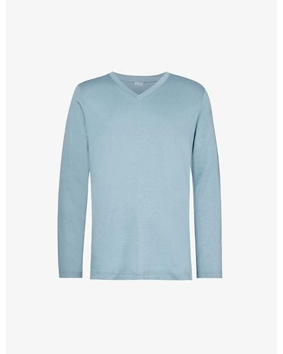 Zimmerli of Switzerland V-neck Ribbed-trim Cotton-jersey T-shirt - Blue
