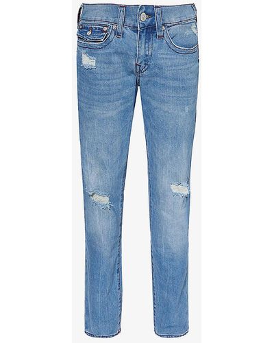 True Religion Geno Distressed Slim-leg Mid-rise Denim-blend Jeans - Blue