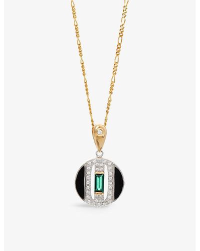 V By Laura Vann Daphne 18ct Yellow -plated Recycled Sterling-silver, Emerald, Cubic Zirconia And Enamel Pendant Necklace - Metallic