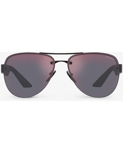 Prada Linea Rossa Ps 55ys Pilot-frame Metal Sunglasses - Black