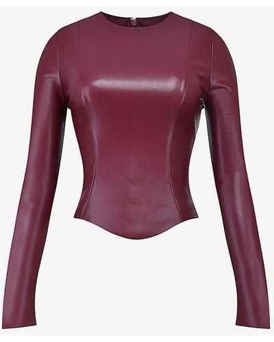 House Of Cb Mylah Round-neck Faux-leather Top - Purple