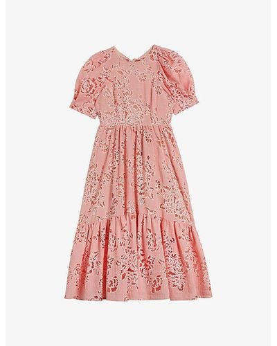 Ted Baker Puff-sleeve Tiered Woven Maxi Dress - Pink