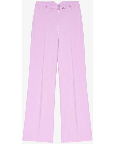 Maje Pressed-crease Belted Wide-leg Mid-rise Stretch-woven Trousers - Pink
