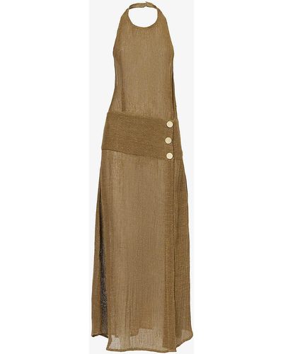 LeKasha Halterneck Open-back Linen Midi Dress - Natural