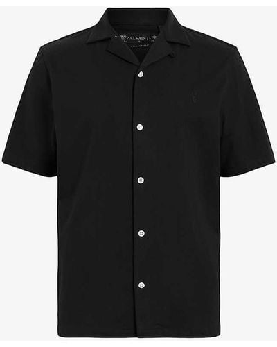 AllSaints Hudson Logo-embroidered Relaxed-fit Organic-cotton Shirt X - Black