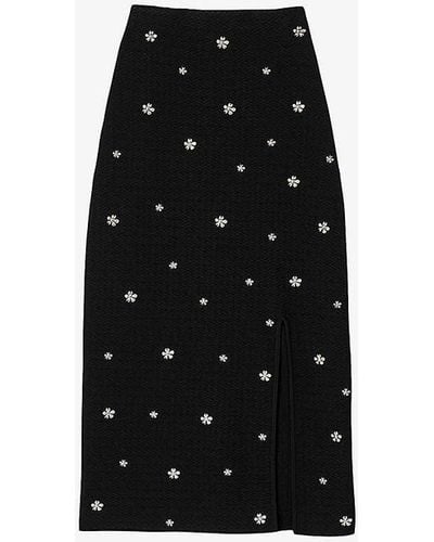 Sandro Flower-hardware Textured Knitted Midi Skirt - Black