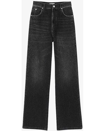 Sandro Starmania Rhinestone-embellished Faded Denim Jeans - Black