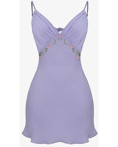 House Of Cb Christa Floral-embroidered Crepe And Satin Mini Dres - Purple