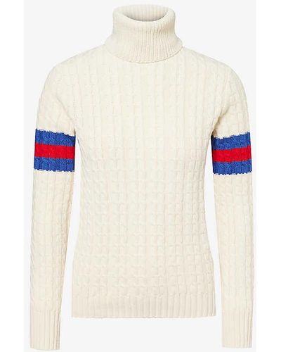 Gucci Cable-knit Turtleneck Wool And Cashmere-knit Jumper - White