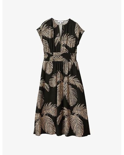 Reiss Colby Floral-print Woven Midi Dress - Green