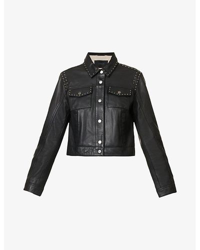 IKKS Cropped Studded Leather Jacket - Black