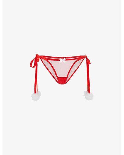 Agent Provocateur Santa Baby Pompom Tulle Briefs - Red