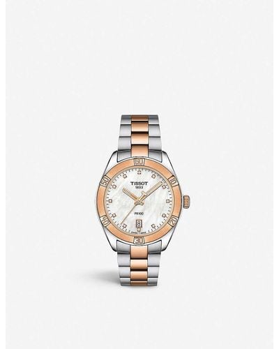 Tissot T1019102211600 Pr 100 Sport Chic Stainless Steel, Rose-gold Pvd And Diamond Watch - White