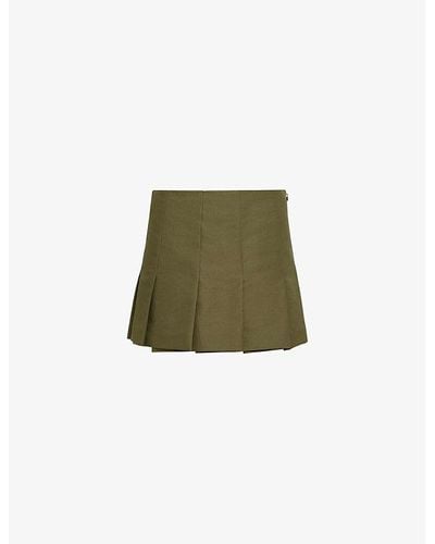 Prada Technical Pleated Woven Mini Skirt - Green