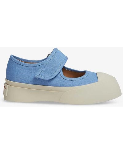 Marni Branded Contrast-sole Cotton Low-top Trainers - Blue