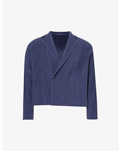 Homme Plissé Issey Miyake Pleated Notched-lapel Regular-fit Knitted Blazer - Blue