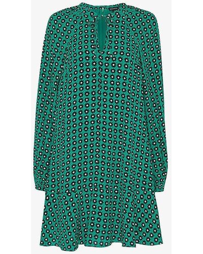 Whistles Floral-print Self-tie Woven Mini Dress - Green