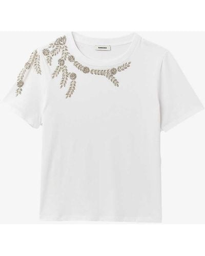 Sandro Rhinestone-embellished Cotton T-shirt - White