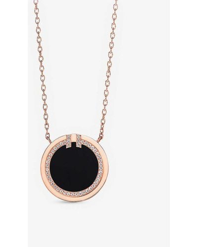 Tiffany & Co. Tiffany T 18ct Rose-gold, Onyx And 0.05ct Diamond Pendant Necklace - White