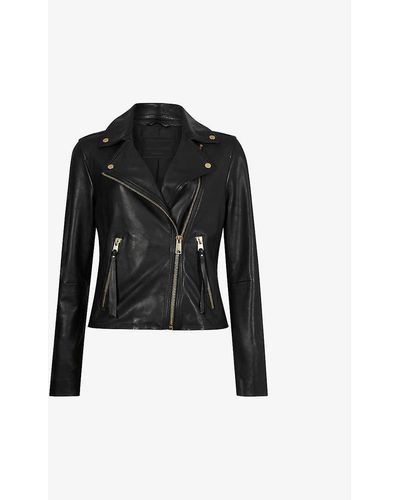 AllSaints Balfern Gold-tone Leather Biker Jacket - Black