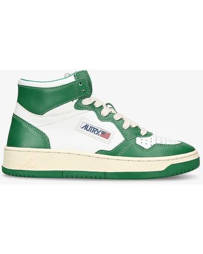 Autry Medalist Brand-tab Leather High-top Trainers - Green