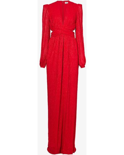 Rebecca Vallance Samantha Metallic-finish V-neck Recycled Polyester Gown - Red