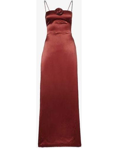Reformation Frankie Rosette Sleeveless Silk Maxi Dress - Red