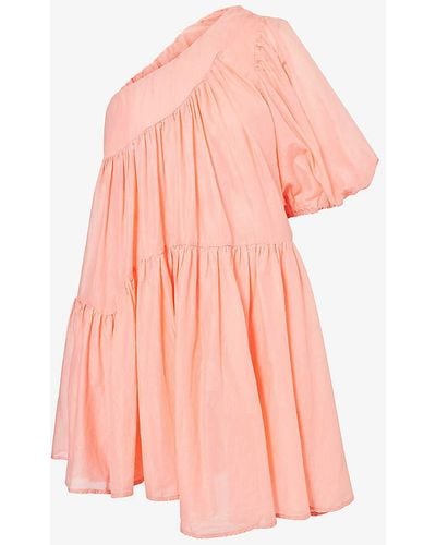 Devotion Twins Gloria Asymmetric-neck Cotton-poplin Mini Dress - Pink