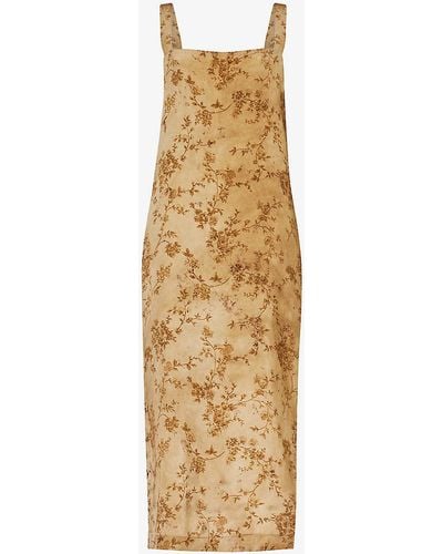 Uma Wang Floral-pattern Square-neck Silk-blend Midi Dress - Metallic