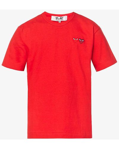 COMME DES GARÇONS PLAY Double Small Heart-appliquéd Cotton-jersey T-shirt X - Red