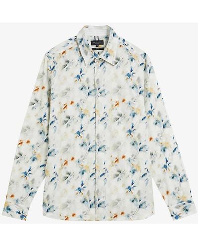 Ted Baker Loire Floral-print Stretch-cotton Shirt - White