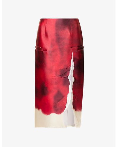 Prada Print-embellished Silk-blend Midi Skirt - Red