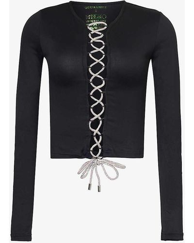 Germanier Self-tie Crystal-embellished Upcycled-polyester Top - Black