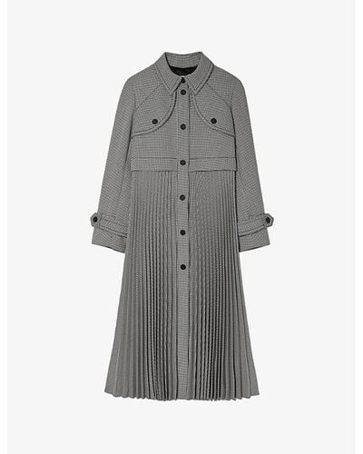 Sandro Houndstooth-pattern Collared Woven Trench Coat - Gray