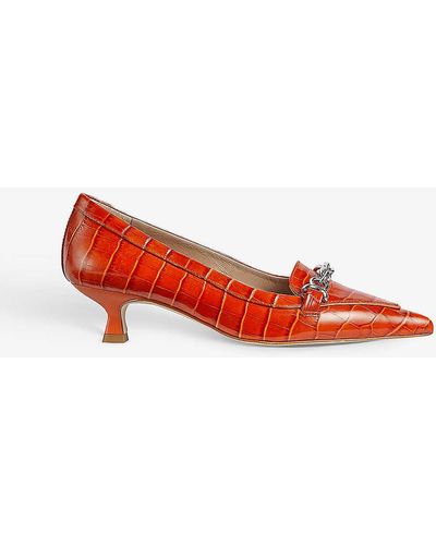 LK Bennett Renata Croc-embossed Leather Courts - Red