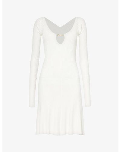 Jacquemus Pralu Logo-plaque Long-sleeve Woven Mini Dress - White