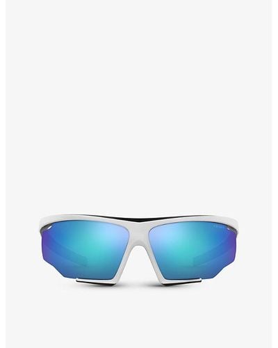 Prada Linea Rossa Ps 07ys Branded-arm Irregular-frame Nylon Sunglasses - Blue