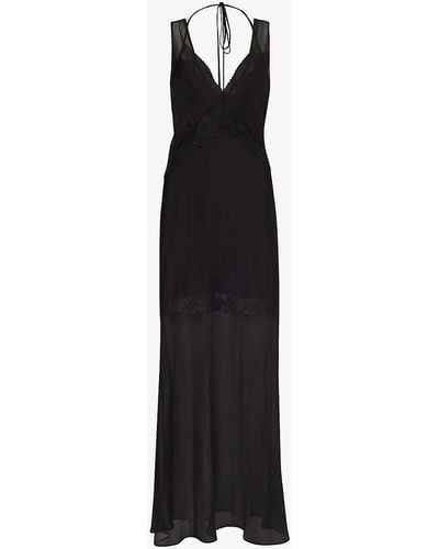 Sir. The Label Avellino Layered Lace-trim Sheer Silk Maxi Dres - Black