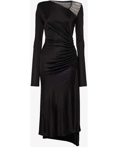 Givenchy Asymmetric-neck Ruched Woven Midi Dress - Black