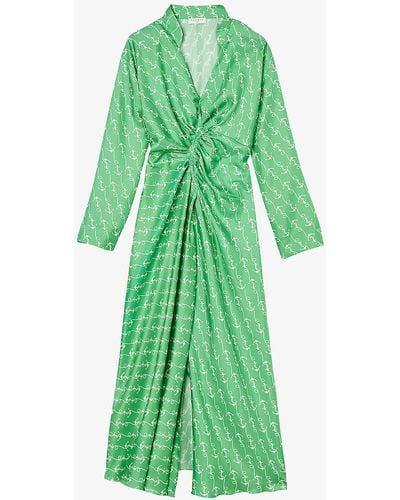Sandro Eliana Printed Silk Midi Dress - Green
