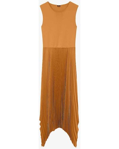 JOSEPH Dera Pleated-skirt Woven Midi Dress - Brown