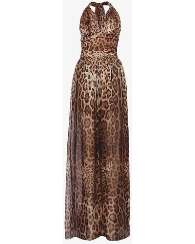 Dolce & Gabbana Leopard-print Slim-fit Silk Maxi Dress - Brown