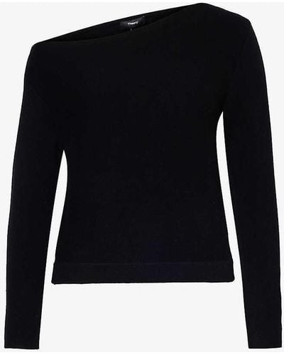 Theory Relaxed-fit Asymmetric-neckline Cashmere Jumper - Black