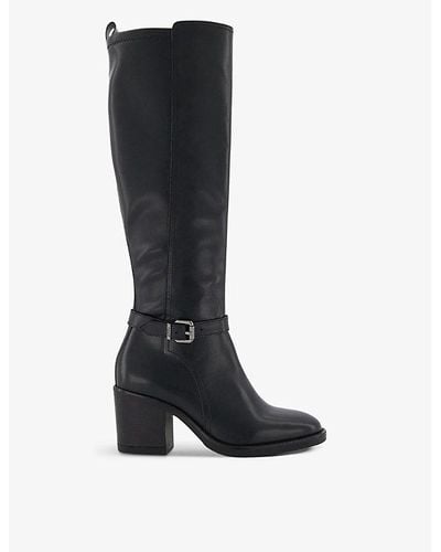 Dune Trance Side-buckle Leather Knee-high Boots - Black