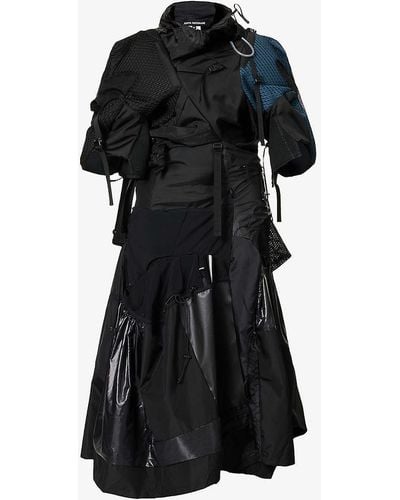 Junya Watanabe Contrast-panel High-neck Woven Maxi Dress - Black