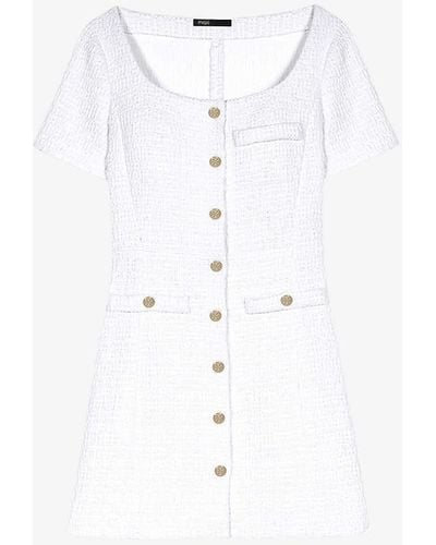 Maje Branded-hardware Square-neck Tweed Mini Dress - White