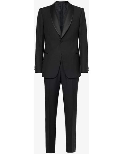 Emporio Armani Notch-lapel Padded-shoulder Wool Suit - Black