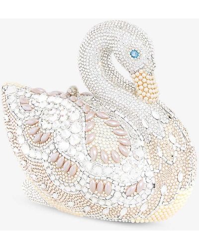 Judith Leiber Swan Viveka Crystal-embellished Brass Clutch Bag - White