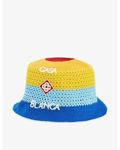 Casablancabrand Striped Cotton-crochet Bucket Hat - Blue